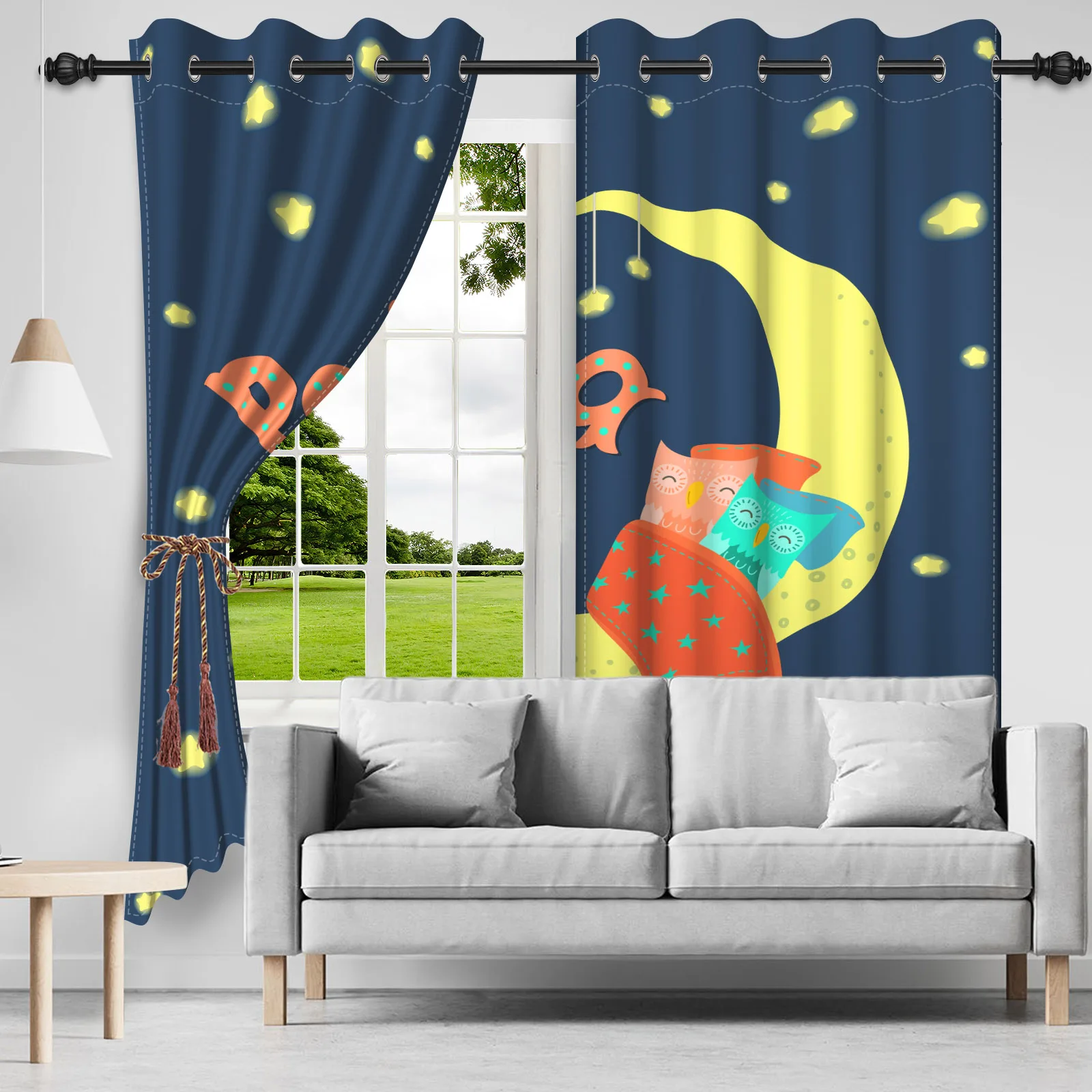 2pcs/set Eid Mubarak Window Curtain 2025 Muslim Ramadan Golden Moon Kareem Al Fitr Bedroom Decor Blackout Polyester Curtains