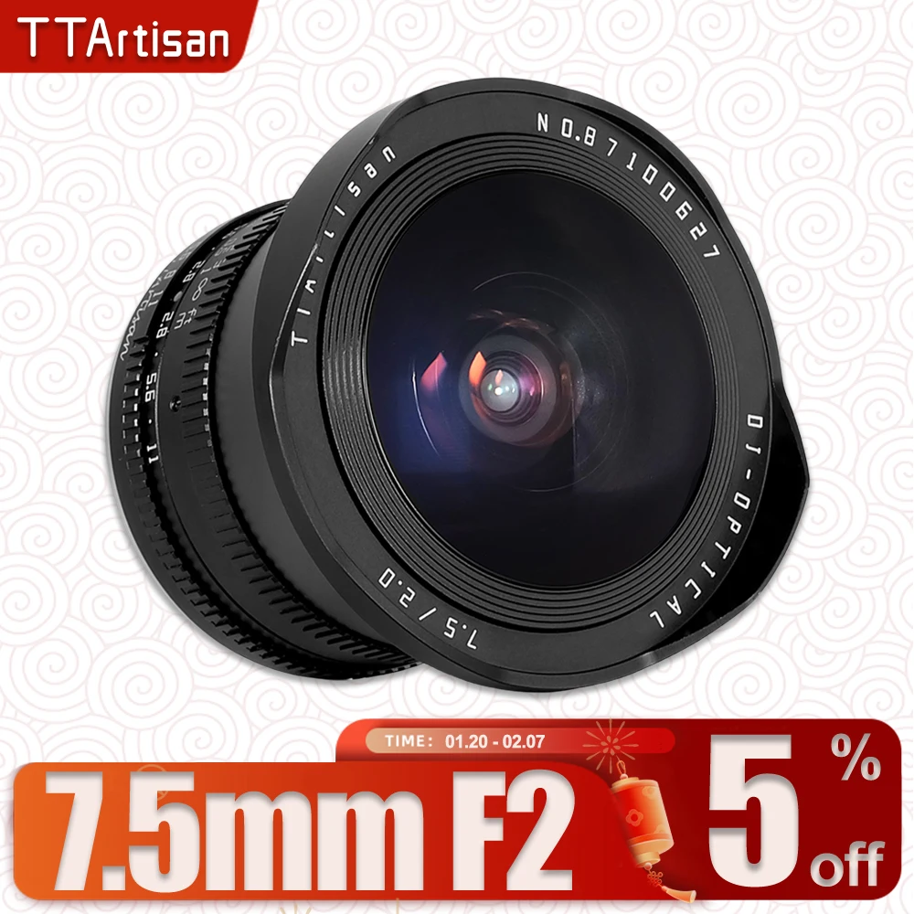 TTArtisan APS-C 7.5mm F2 Fisheye Lens for Portrait Photography with Nikon Z Canon EOS-R M43 Fujifilm XF Panasonic L Sony E Mount