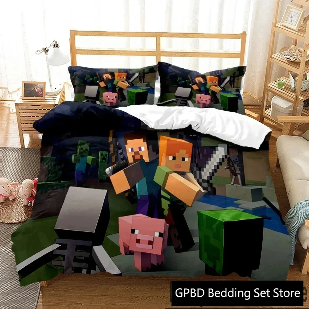 3D Mine Sandbox Games Duvet Cover Cartoon Bedding sets Soft Quilt Cover and Pillowcases for Teens Kids SingleDoubleQueenKing