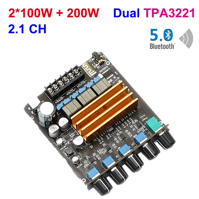 

2*100W+200W Bluetooth Amplifier Dual TPA3221 Power Subwoofer Amp 2.1 Class D Theater Audio Stereo Equalizer