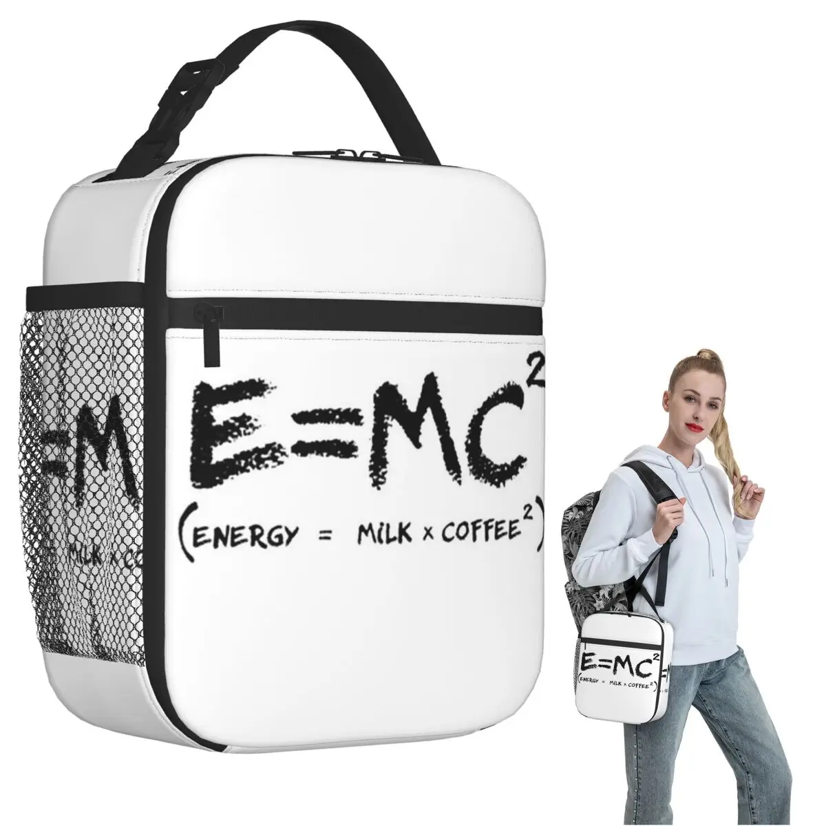 Science E = MC2 Energy Milk Coffee Physics Math Insulated Lunch Bag for Women Children Food Boxes Thermal Lunch Box Tote
