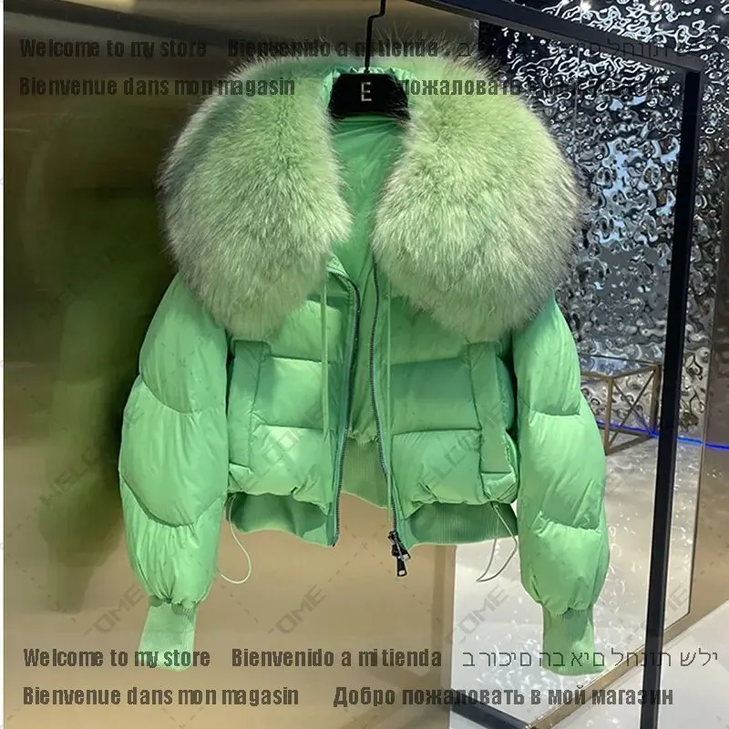 Parka de gola de pele grande luxo feminino, casaco de pato, parka de neve grossa quente, jaqueta de puffer solta feminina, casacos femininos, inverno