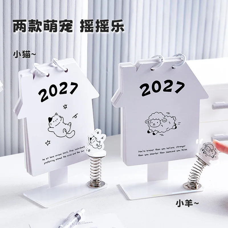2027 Pet House Spring Shaking Desk Calendar, Cute Cat & Sheep Monthly Planner, Student Habit Tracker, Pet House Shaking Calendar