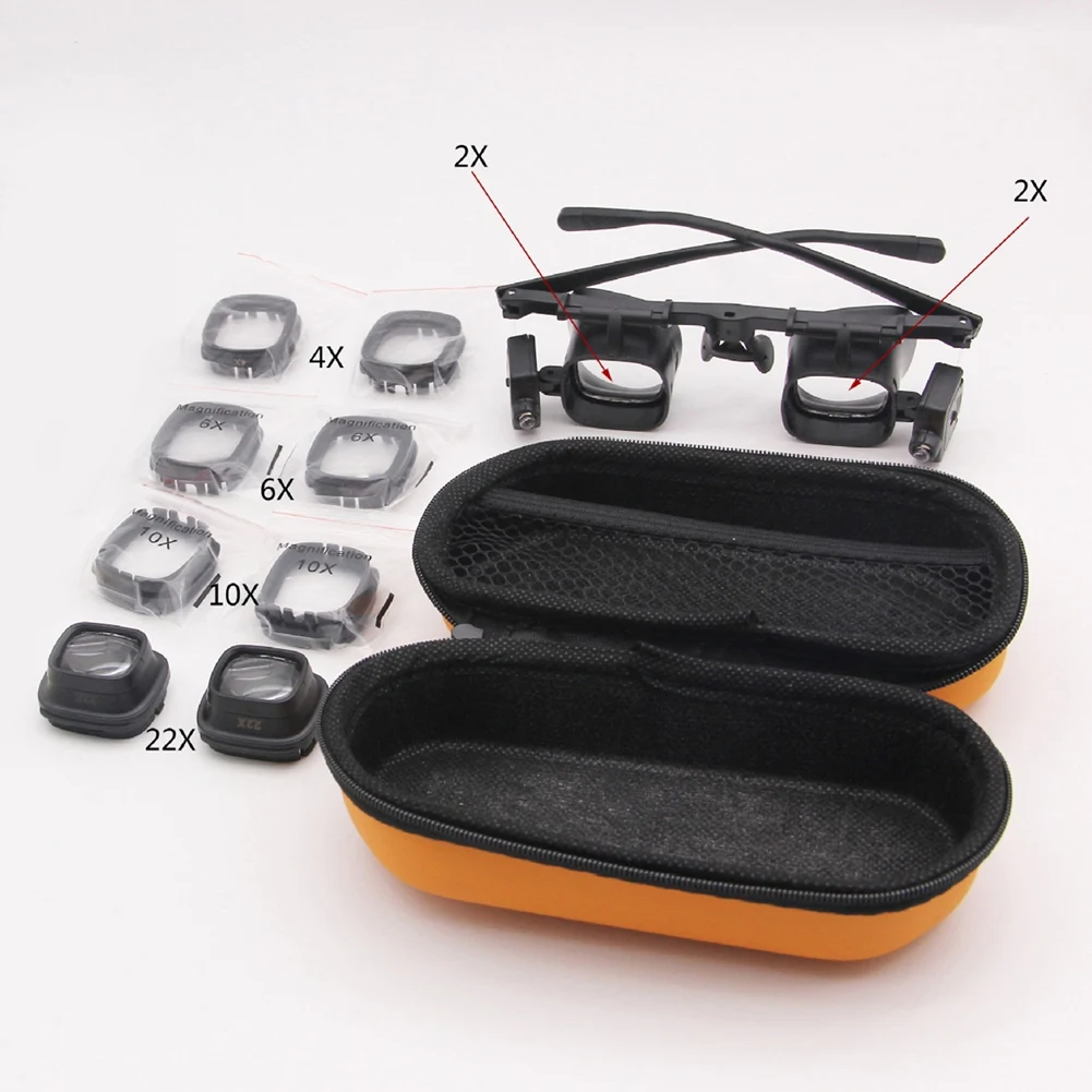 LEDライト付きヘッドバンド拡大鏡、ジュエリー、時計の修理、はんだ付け、拡大鏡、ルーペ、溶接メガネ、黒、24倍