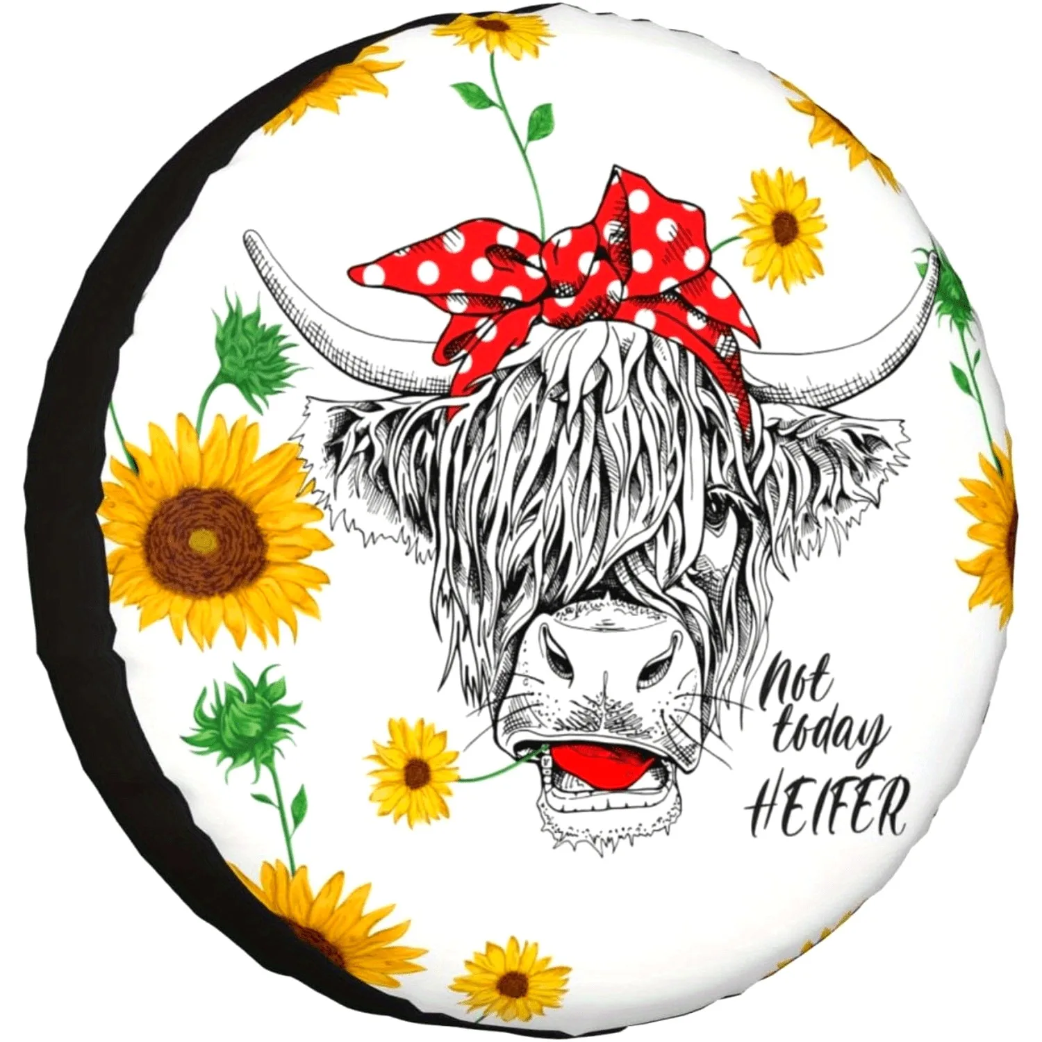 Cow Sunflower Heifer Tire Cover Funny Saying Spare Wheel Protector for RV Truck