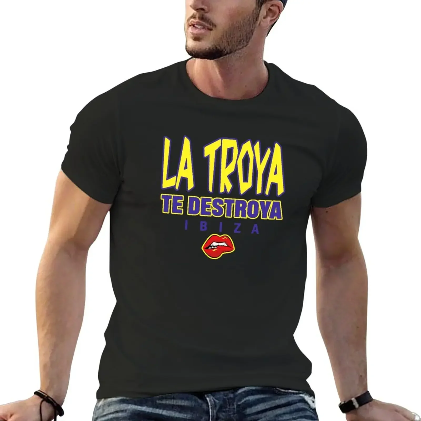 LA TROYA TE DESTROYA IBIZA Red MODEL Famous Electro IBIZA Party Event T-Shirt anime clothes blacks mens clothes heavyweight hot