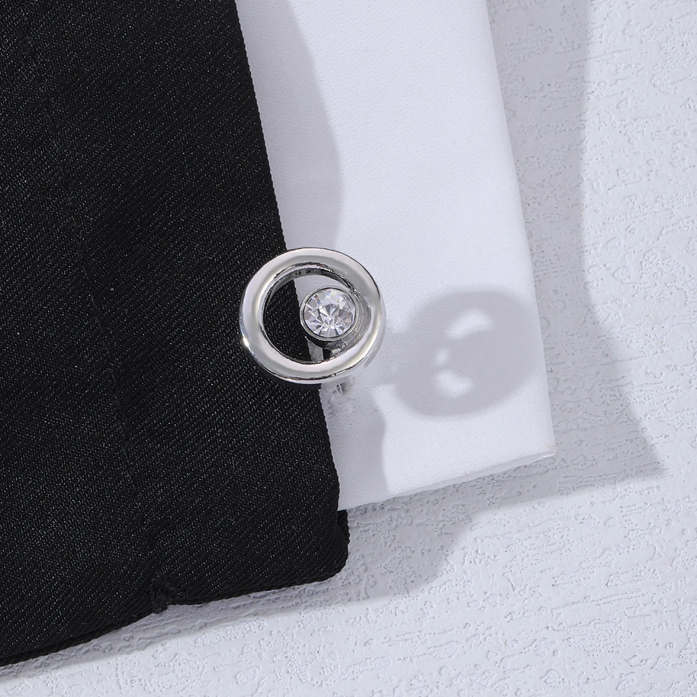 2Pcs Funny Hollow Out Circle Design Mens Crystal Cufflinks Statement Black Red White Pink Blue Rhinestone Groom Cuff Button