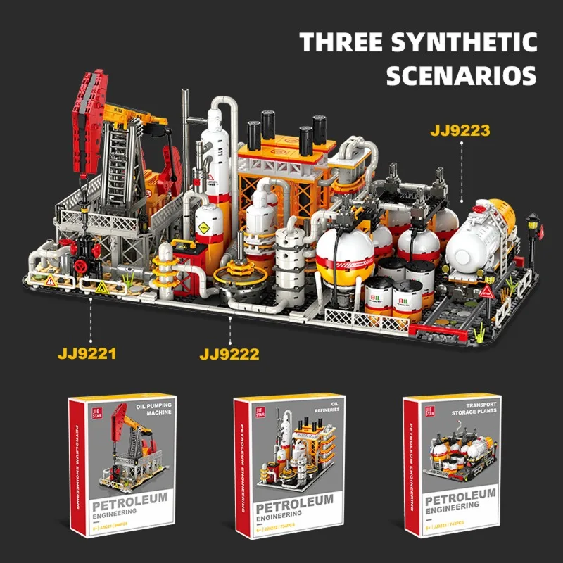 City Oil Refinery Building Blocks Set Macchina di pompaggio Modello di pianta di stoccaggio Assemblaggio di mattoni Giocattolo STEM Giocattolo da costruzione per adulti