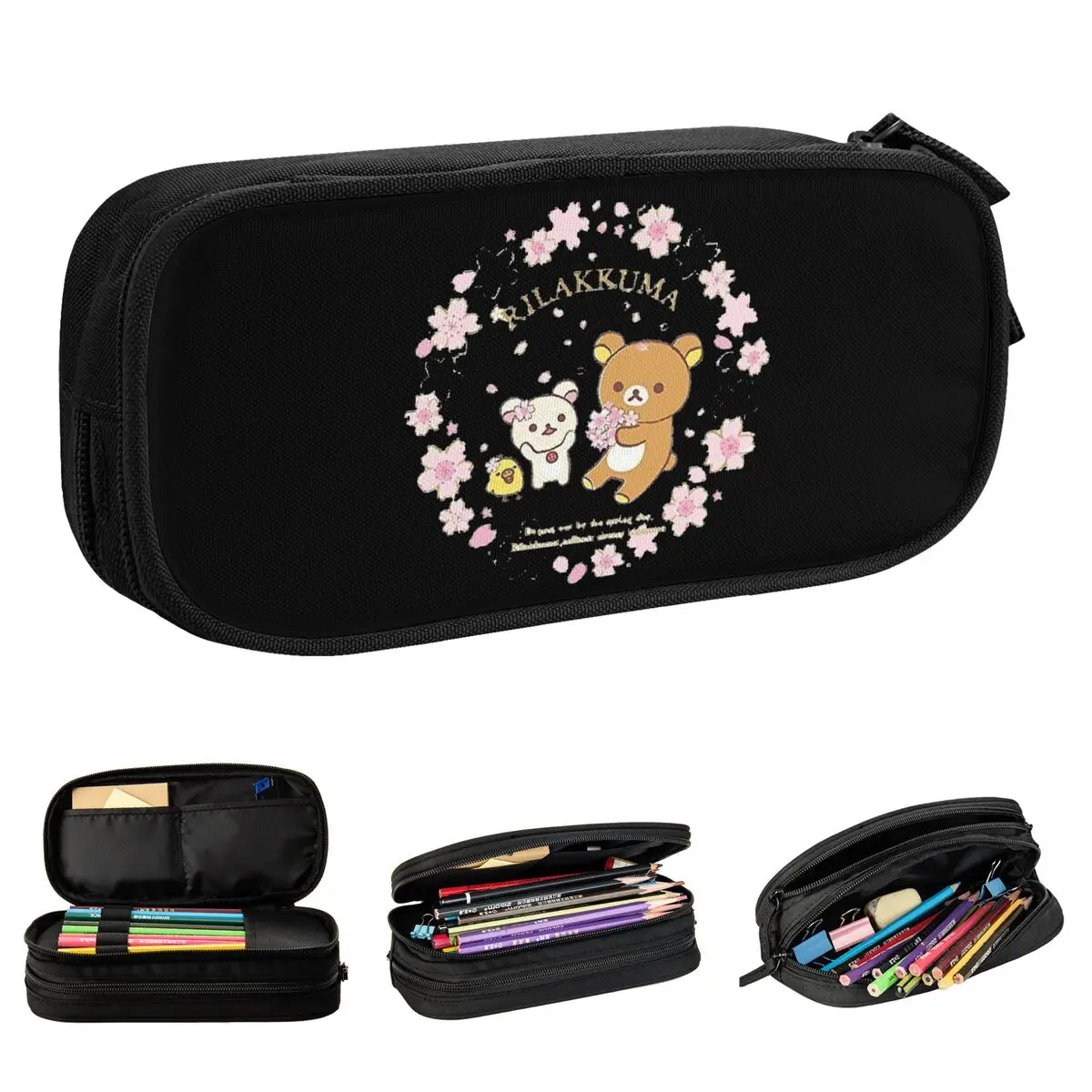 Creative Rilakkuma Sakura Cherry Blossom Pencil Case Pencil Pouch Pen for Student Large Storage Bags Office Gifts Stationery