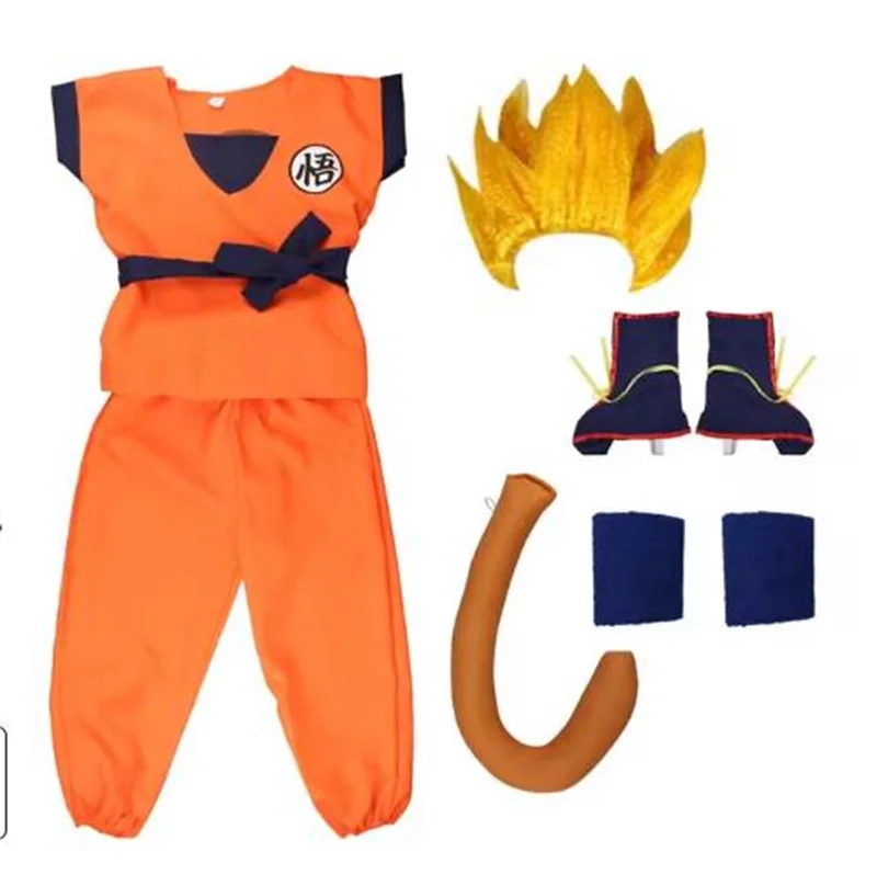 Anime Holiday Suits Son Goku Carnival anime Cosplay Costumes Top/Pant/Belt/Tail/wrister/Wig For Adult Kids