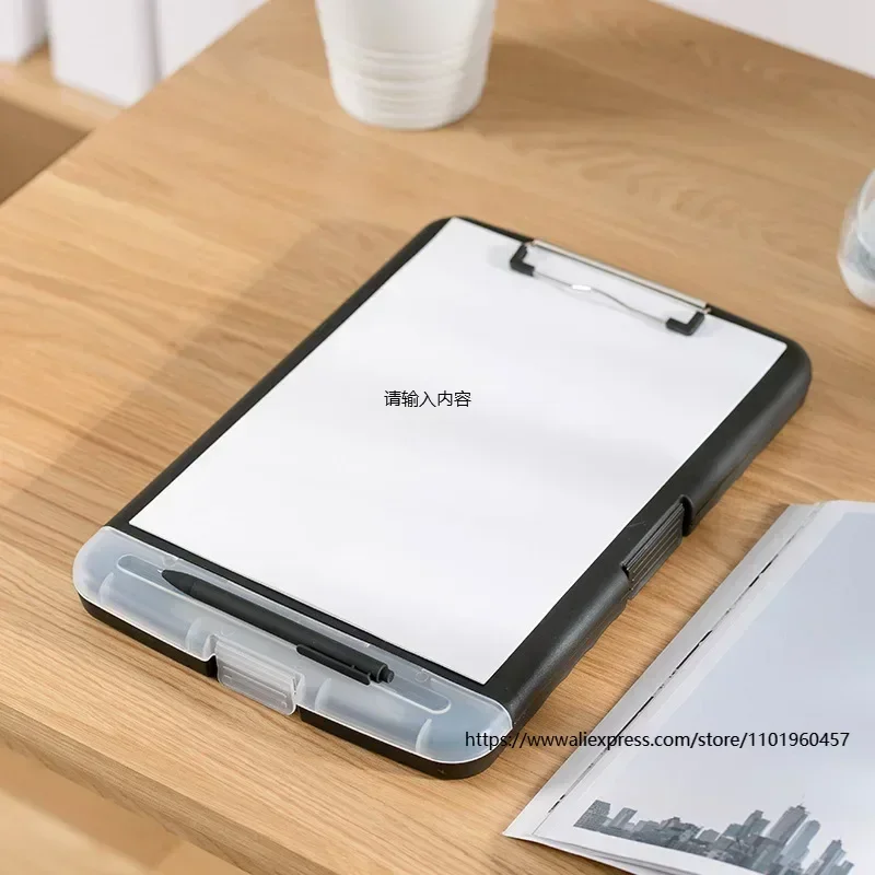 Waterproof File Storage Box A4 with Pen Slot and Writing Pad Plastic Clipboard and Paper Organizer Multipurpose Black