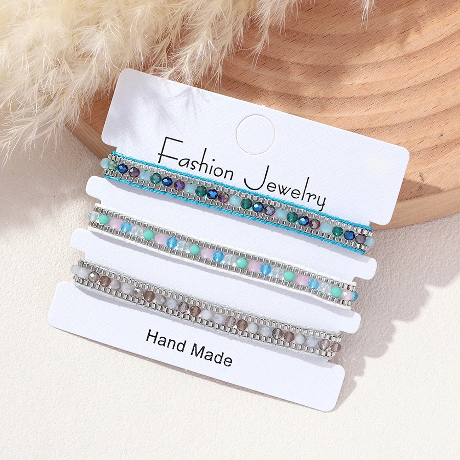 3 Pcs/set Handmade Crystal Beaded Bracelet for Women Adjustable Seed Bead Stackable Bracelet Fashion Jewelry Gift