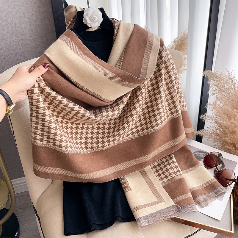 2024 Luxury Brand Two-Sided Jacquard Scarf pashmina Cashmere Soft Warm Fringe Pashmina Shawl Winter Coldproof Windproof Blanket