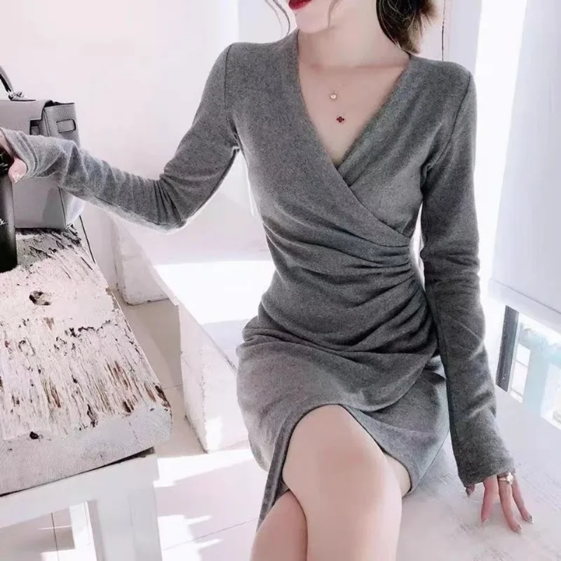 Slim Base One-step Hip-packing and Waist-hugging Sexy Dress Women's 2025 Autumn and Winter New Style Irregular