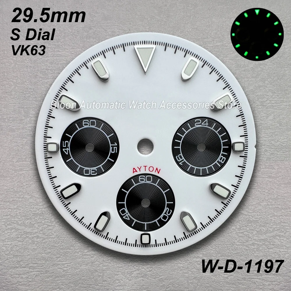 29.5mm S Logo Panda DTN Dial Fit VK63 Movement Green Luminous Diamond Good Quality Watch Modification Accessories