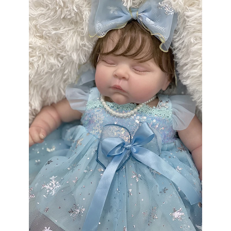 

19inch Bebe Reborn Dolls Already Painted Sleeping Baby Peaches 3D Skin Visible Veins Collectible Doll Rooted Hair and Eyelashes