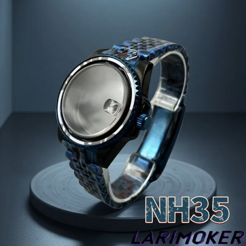 larimoker-新しい-40mm-ブラックとブルーの-2-トーンの溝付き時計ケース-サファイアガラスとステンレススチールストラップ-nh35-ムーブメントに適しています