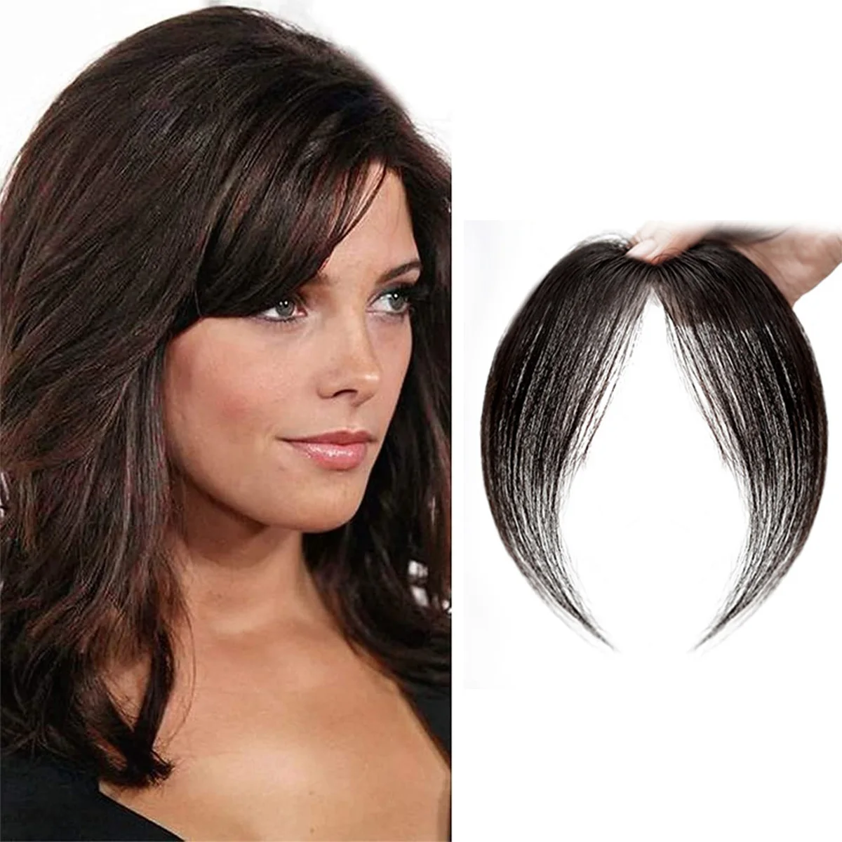 

Накладная челка из натуральных человеческих волос для женщин, мини-челка на заколках, прямая, из натуральных волос Реми, легкая, натуральный черный цвет