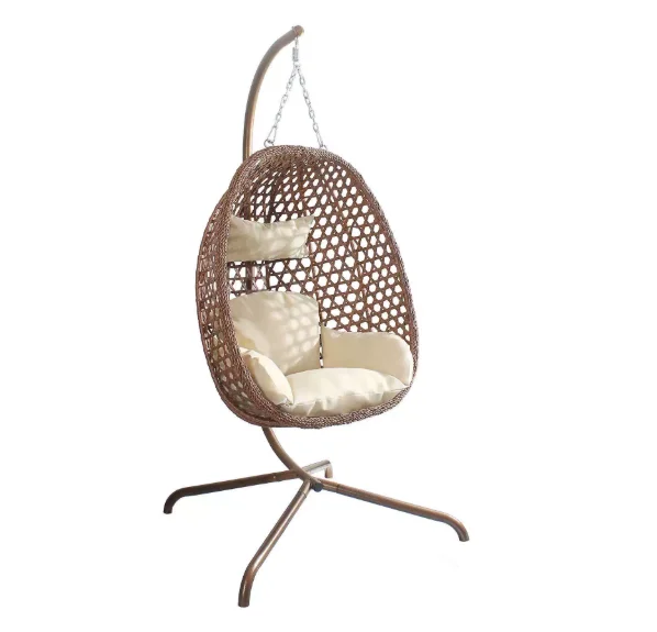 ！@Dwoo Garden Rattan Swing Hanging Egg Chair Patio Outdoor Furniture One Seater Hanging Chair with Metal Stand