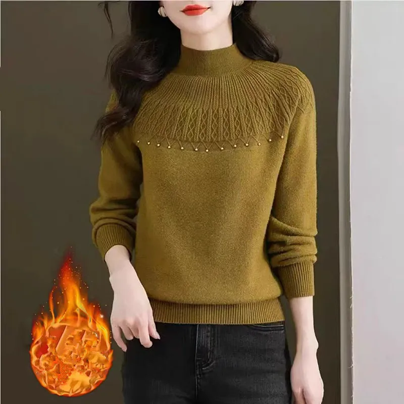 

Женский свитер, тренд 2025 года, утепленная теплая водолазка, бархатный флисовый пуловер, топ, осенне-зимний трикотаж, рубашка, женская блузка