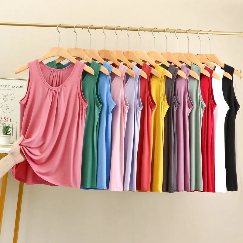 Duży rozmiar Tank Tops Loose Folds Summer women Modal sleeveless Tshirts Solid color Homewear Top Bottoming Vest XL to 6XL