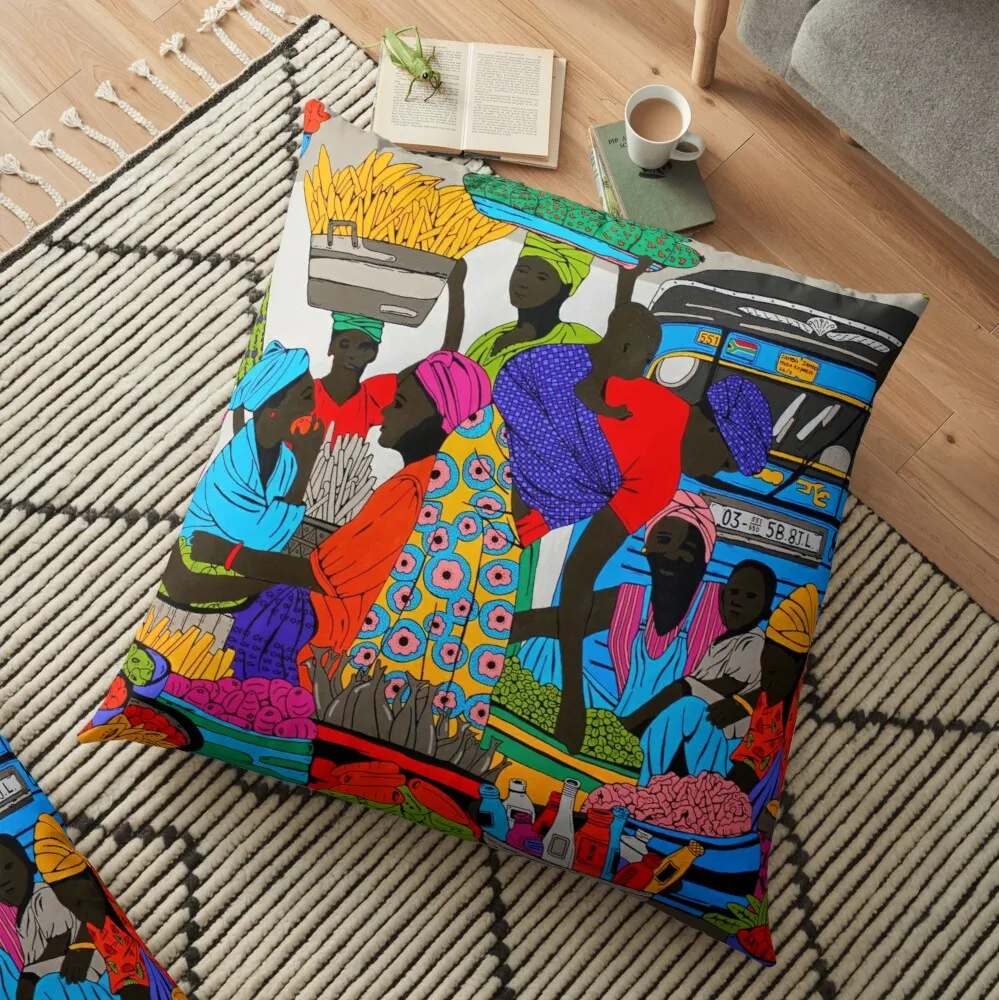 

African marketplace 2 Floor Pillow Pillow Cases Decorative