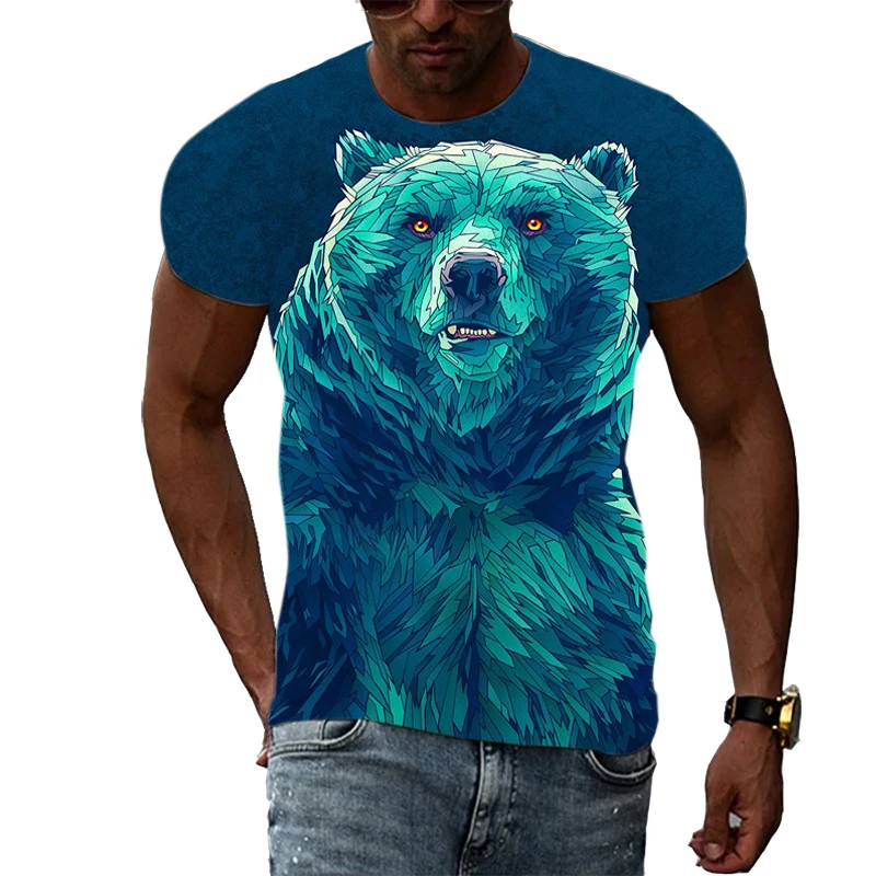 Summer Animal 3D Printing Cool Bear Men\'s T-shirt 2021 Summer Punk Rock Fitness Street Fashion Casual Tops