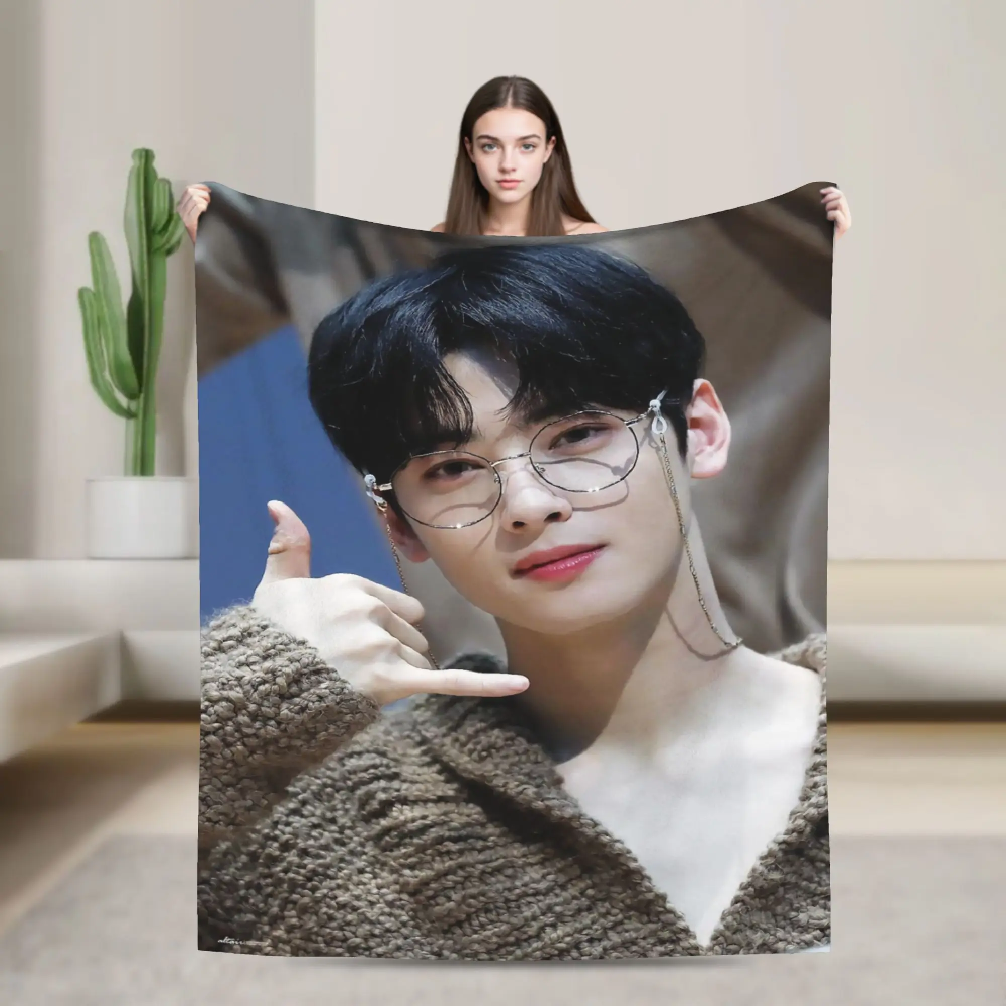 Cha EunWoo Flannel Blanket  Warm Throw Blanket for Outdoor Decorative Fluffy Bedspread Sofa Bed Cover