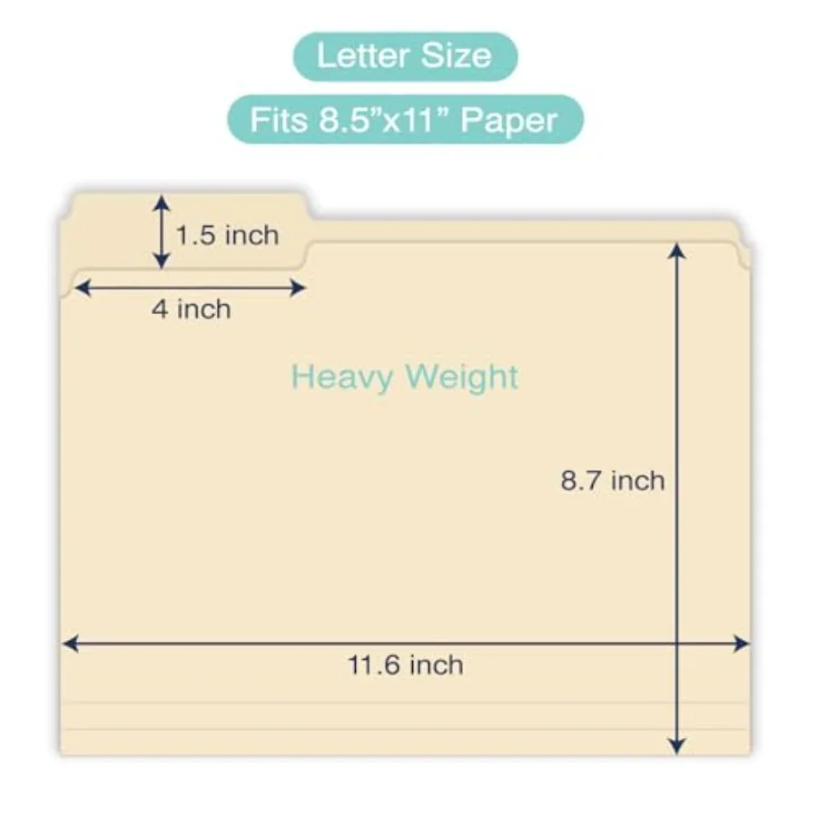 مجلدات ملفات مانيلا بحجم الحروف مقاس 8.5 × 11 بوصة مع علامة تبويب مقطوعة 1/3 للمكتب المنزلي وتنظيم المدرسة سلبيات ورقية ثقيلة الوزن