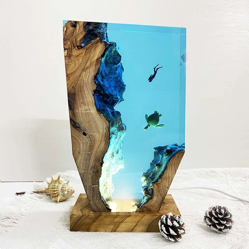 바다 거북 추적 테마 수지 빛 크리 에이 티브 예술적 아름다운 밤 빛 공예 장식 USB 테이블 램프