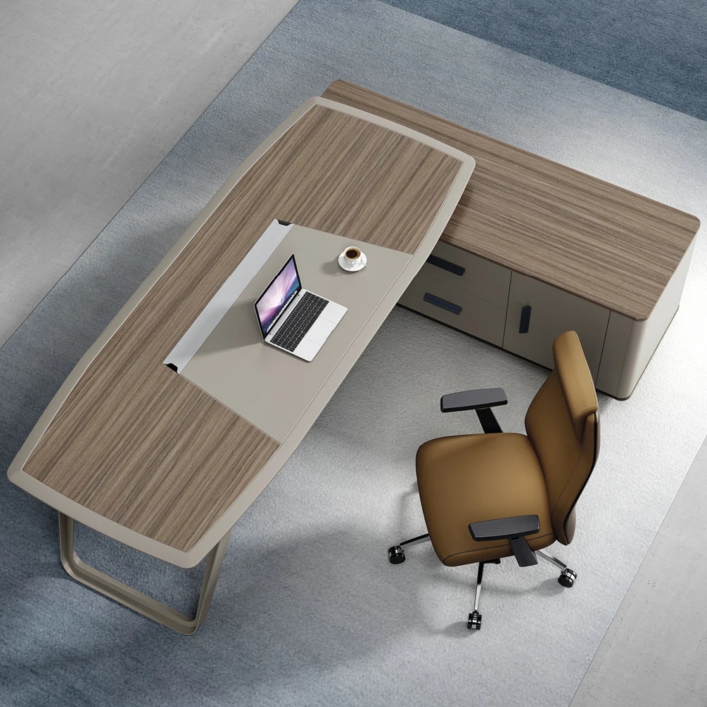 Modern MDF Office Desk L-Shape CEO Desk with Extendable Feature Melamine Wood Office Furniture for Office Building
