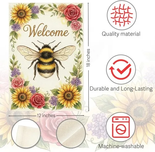 Welocome Spring Summer Bee Garden Flag Sun Flowers Floral Spring, 12��18 Inch RRI