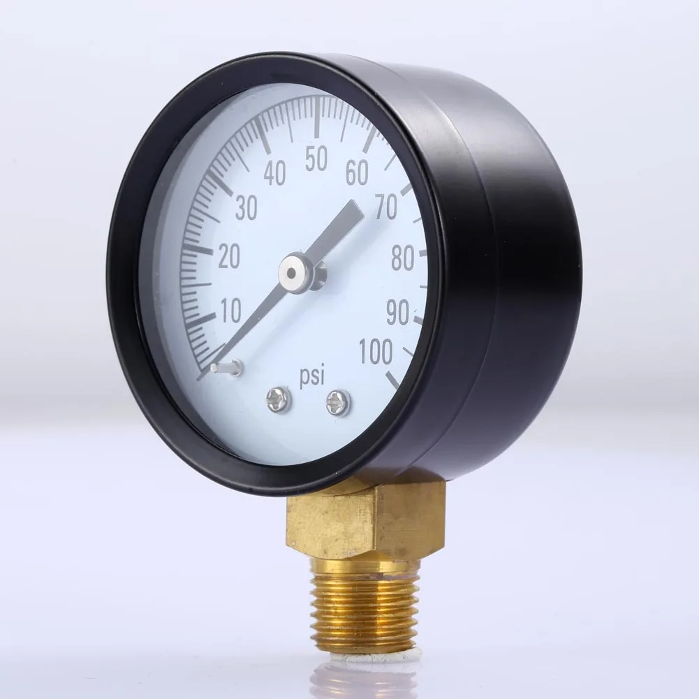 0-100 PSI Hydraulic Tester Manometer Metal 50mm Dial Face Water Pressure Gauge Vacuum Pressure Gauge for Air Water Oil Gas