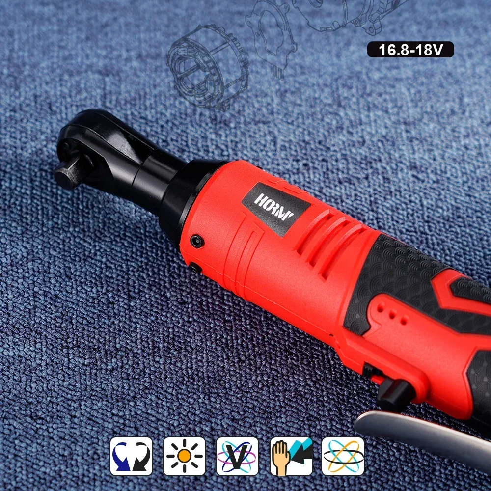 18V Cordless Electric Screwdriver Wrench 3/8 Inch Right Angle Ratchet Wrench Impact Drill to Removal Screw Nut Car Repair Tool