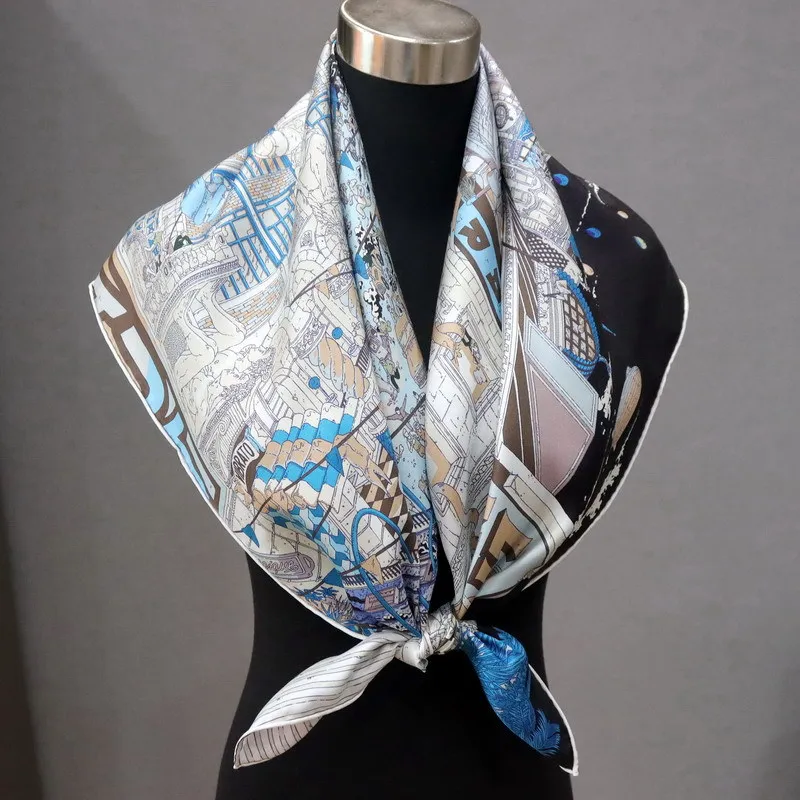 Classic Prints Heavy 90 Silk Scarf Neckerchief Double-Sided 100% Silk Shawl Foulard Echarpe 18mm