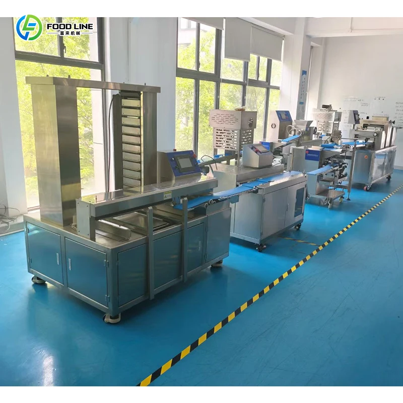 Automatic Filled Red Bean Paste Crispy Egg Yolk Puff Pastry Sesame Burger Bread Making Machine Line FL Customized
