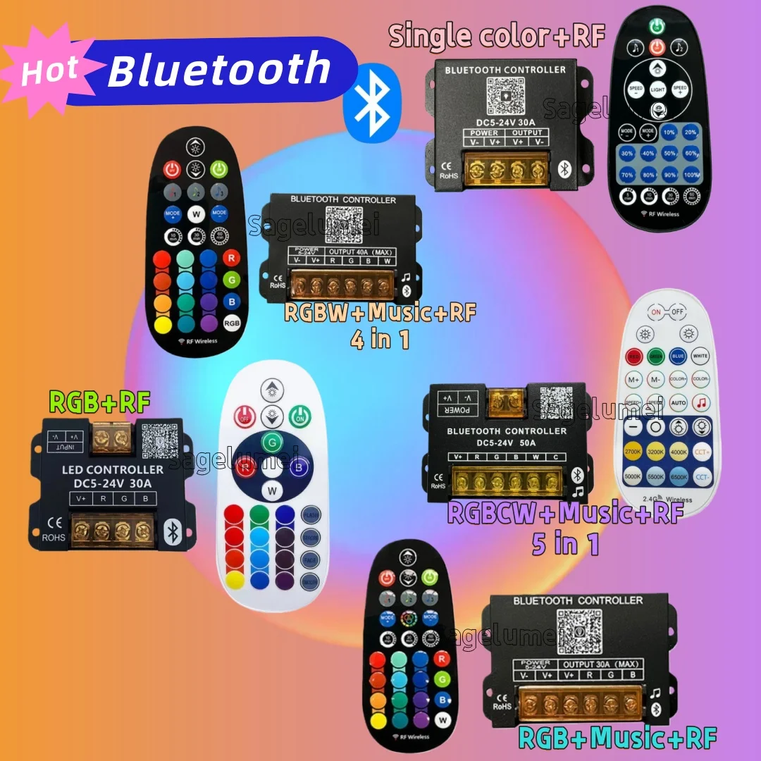 DIM/CCT/RGB/RGBW/RGBCCT LED Controller With RF Touch Remote DC5-24V Bluetooth Touch Panel 30A Wireless Wiring Home LED Lighting