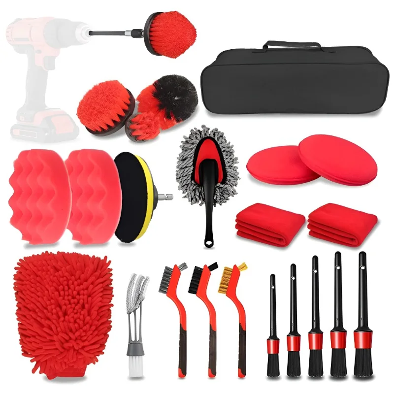 24-piece car beauty cleaning tool Dust detail Brush drill brush Polishing waxing sponge microfiber gloves