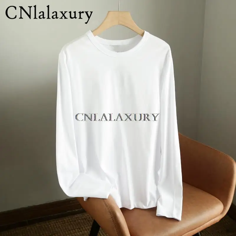 CNlalaxury 2022 New Spring Long Sleeve Solid Color Round Neck Basic All-match T-shirt Women Elegant Casual Female Tops Ladies