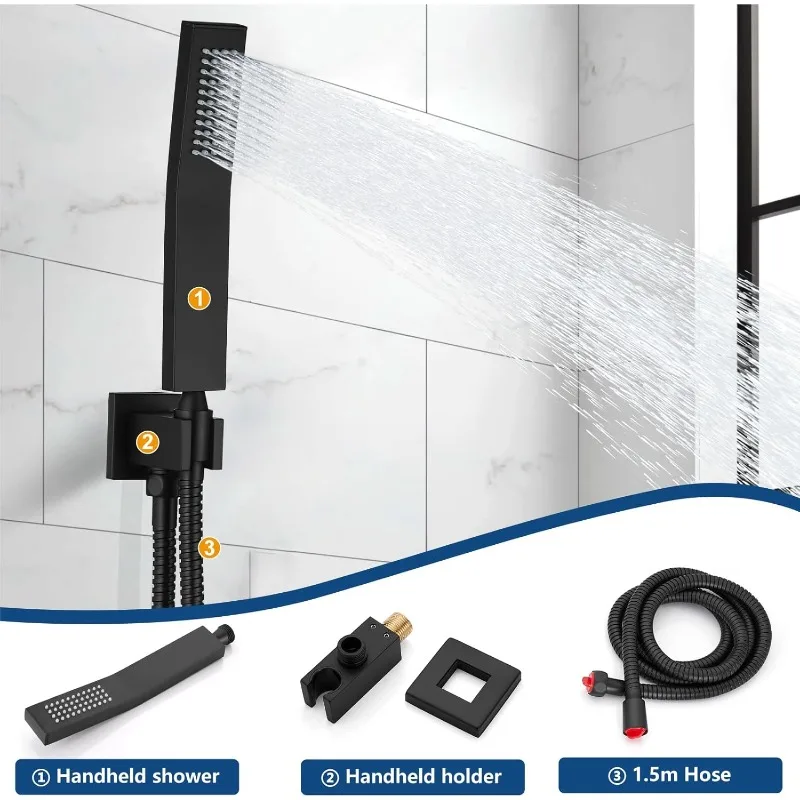 2025Rain Shower System Tub Showe Sprayer and Waterfall Tub Spout Rough-in Valve Shower Mixer Combo,8 Inch Matte Black