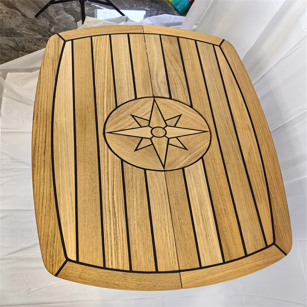 Boat Table Barrel Folding Teak Table Top 300/610x940mm,11.8/24x37 Inch Star Inlay Marine Boat Yacht Caravan TC642