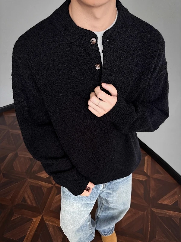 

Men's Henry Collar Knitwear Long Sve Inner Wear Base irt American Retro Sle Casual Loose Fit Warm Outerwear