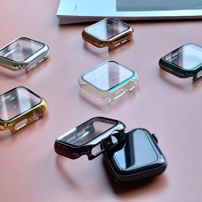 Vidro e Capa para Apple Watch, Case, Pára-choques, Protetor de Tela, Série 8, 7, 6, 5, 4, 3, SE, 44mm, 40mm, 42mm, 38mm, 41mm, 45mm, acessórios