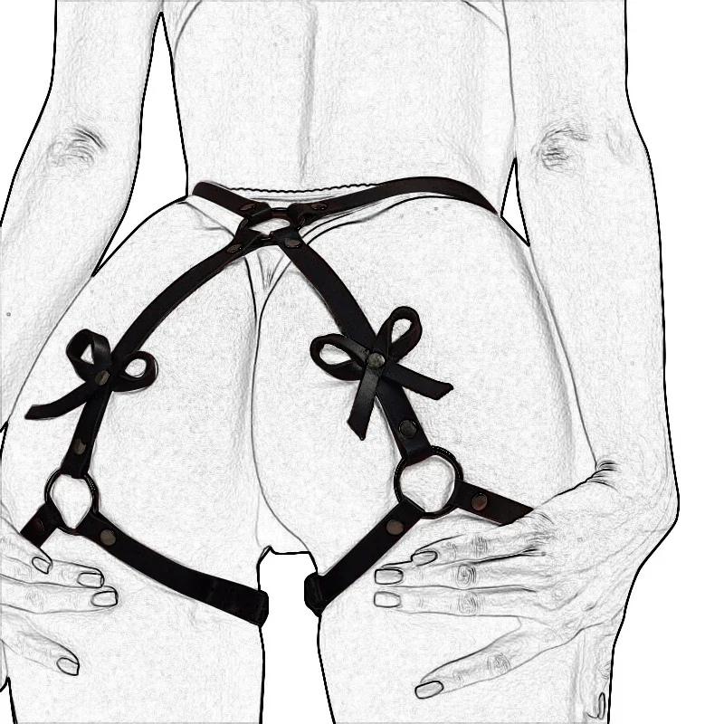 Erotic Hollow Garter Belt PU Leather Leg Harness Teddies Bodysuits Women Sexy Crotchless Lingerie Stockings Goth Body Suits
