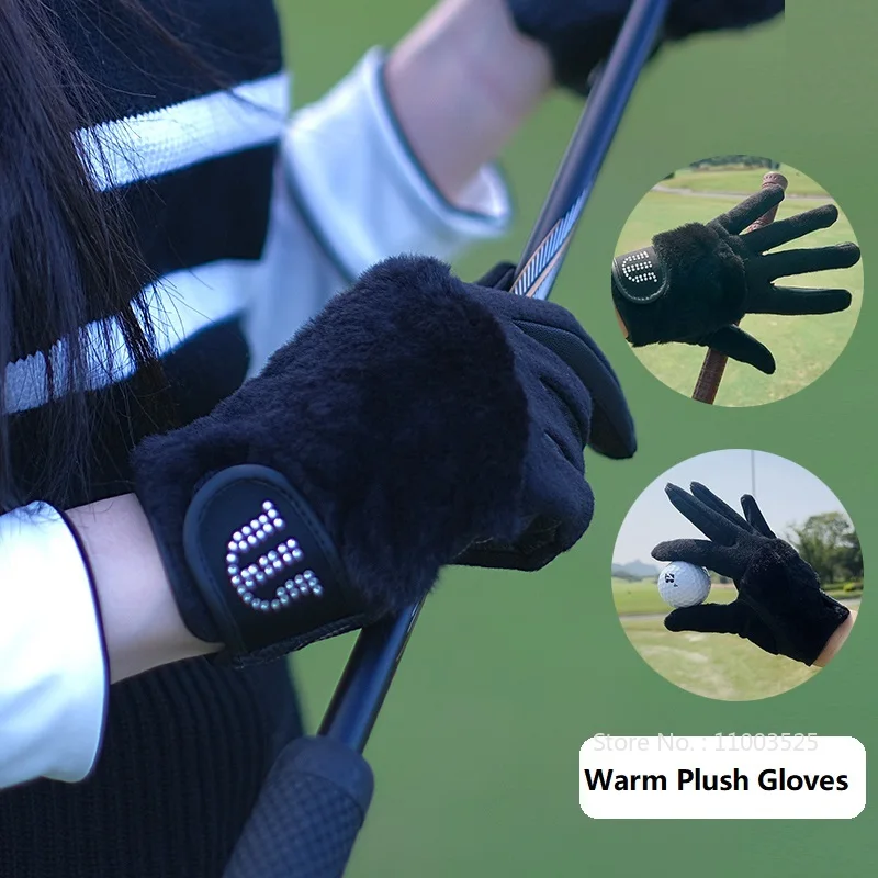 Women Winter Golf Gloves Thick Plush Warm Soft Gloves Windbreak Cold-proof Ladies Mittens Left Right Hand Sports Golf Aids