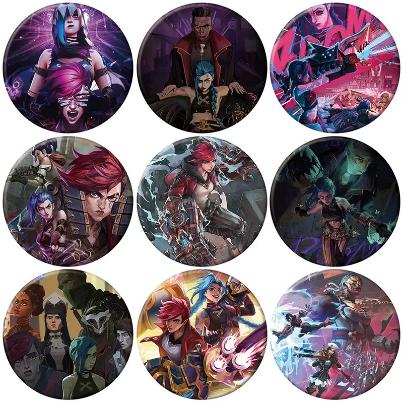 58mm New Arcane Season 2 Badge Vi Jinx Caitlyn League of Legends Brooches Game Pins for Fans Decor Bag Accessories Cosplay Gift