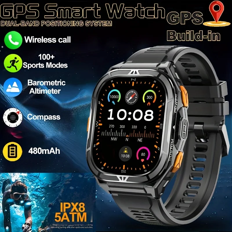 

New Smartwatch Heart rate oxygen blood Bluetooth call voice assistant GPS positioning compass outdoor sports for Huawei Xiaomi