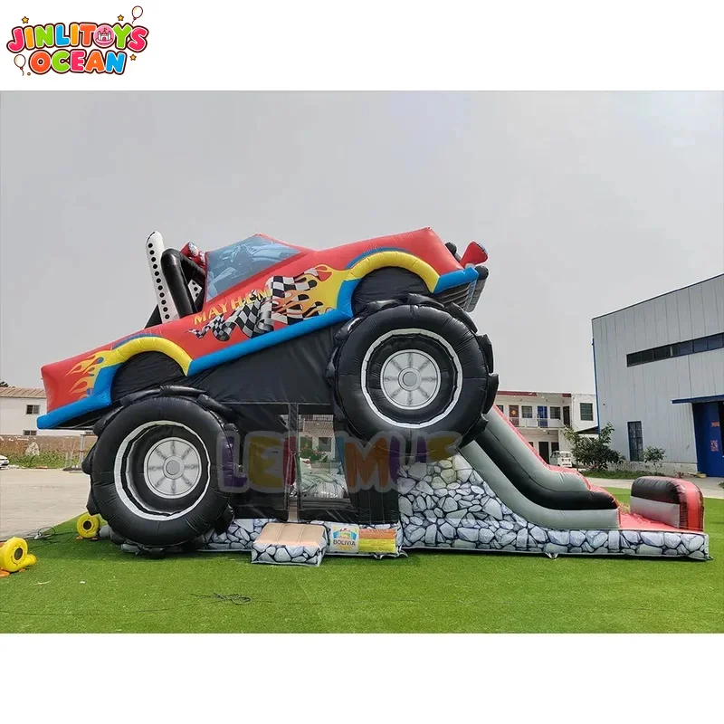 Monster Truck Inflatable Bounce House With Slide, Commercial Giant Car Theme Inflatable Jumping Castle for Kids Party Rental