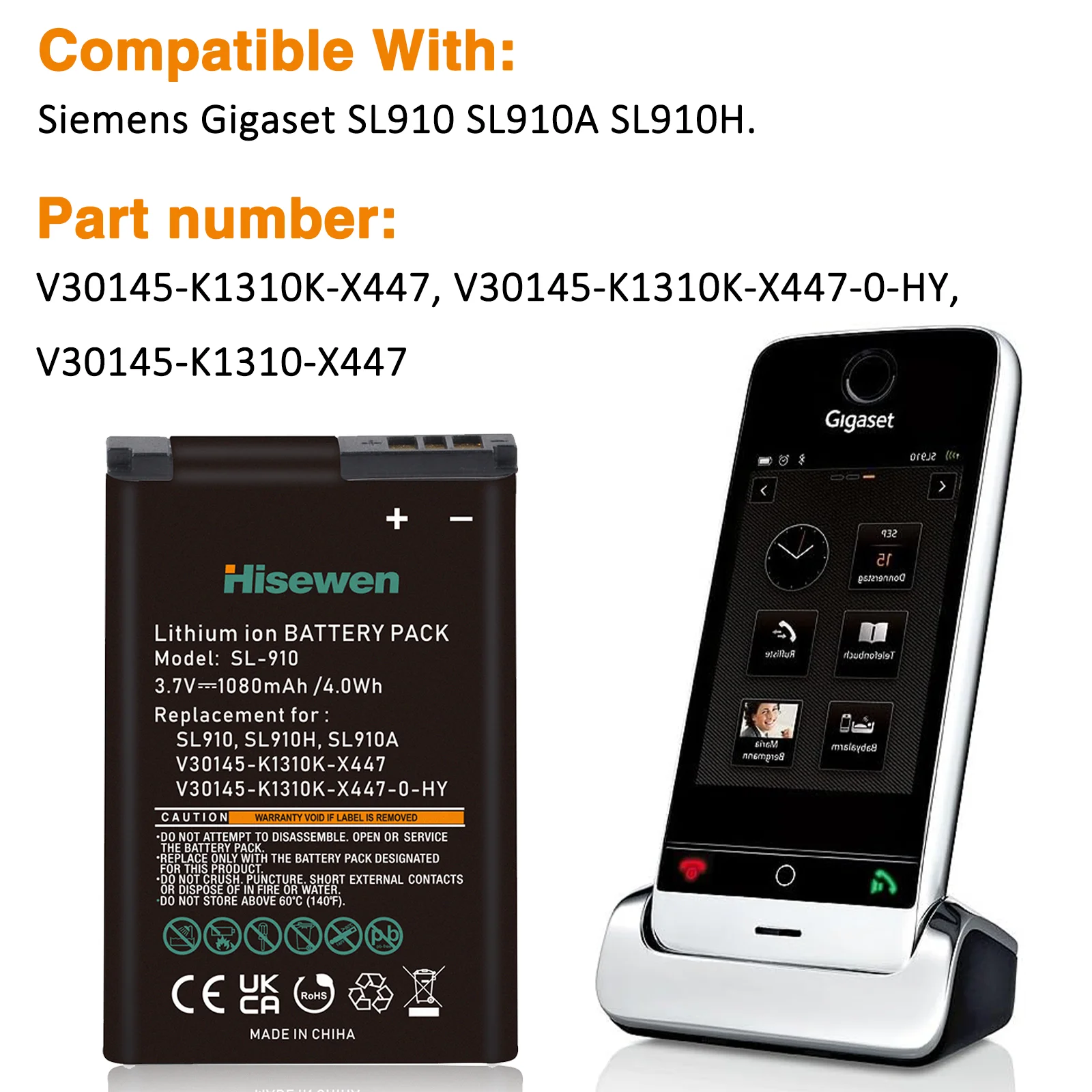 Bateria sem fio do Li-ion da substituição do telefone de Hisewen para Gigaset SL910 SL910A SL780 SL78H SL785 SL930 SL930A V30145-K1310-X445