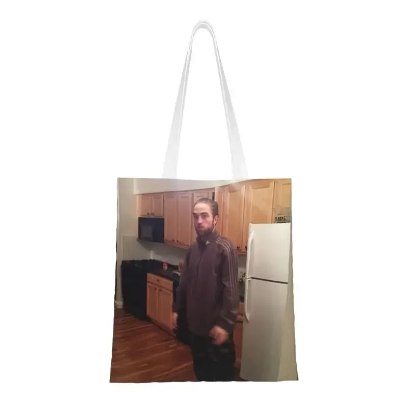 Funny Robert Pattinson Standing Meme Grocery Shopping Tote Bags Women Kawaii Canvas Shopper Shoulder Bags Big Capacity Handbags